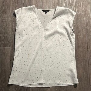 White and Black Polka Dot Blouse with V-Neckline and Cap Sleeves - Express brand